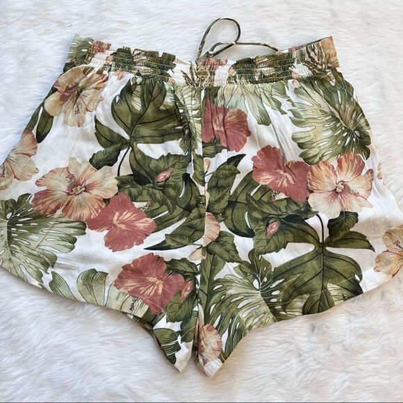 Botanical Island Print Shorts Rip Curl Hibiscus Casual Pull on Tassel Tie Large - Picture 4 of 8